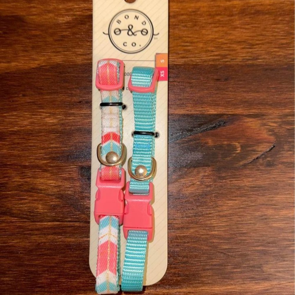 Bond & Co. 2 Pack Turquoise & Coral Collars for Small Dogs, XS/S